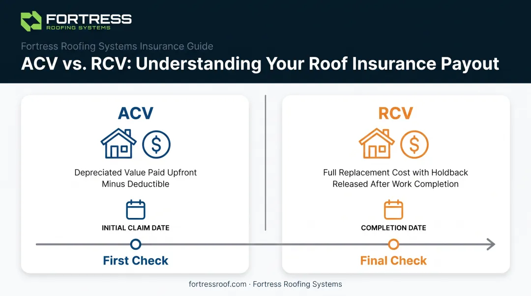 ACV versus RCV insurance payout comparison for roof claims