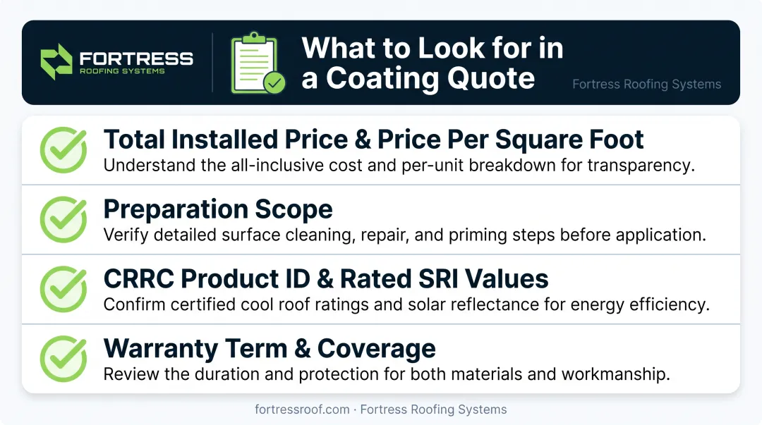 Roof coating quote comparison checklist for homeowners