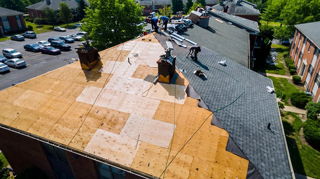 Fortress Roofing Systems crew installing new shingles on residential roof