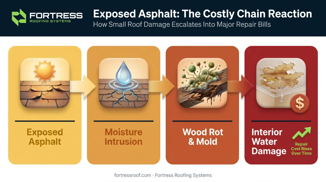 Chain reaction from ignored granule loss to interior water damage