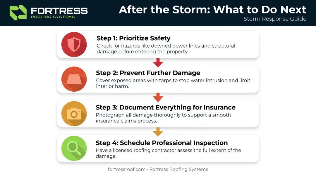 Four-step storm damage response process from safety to inspection