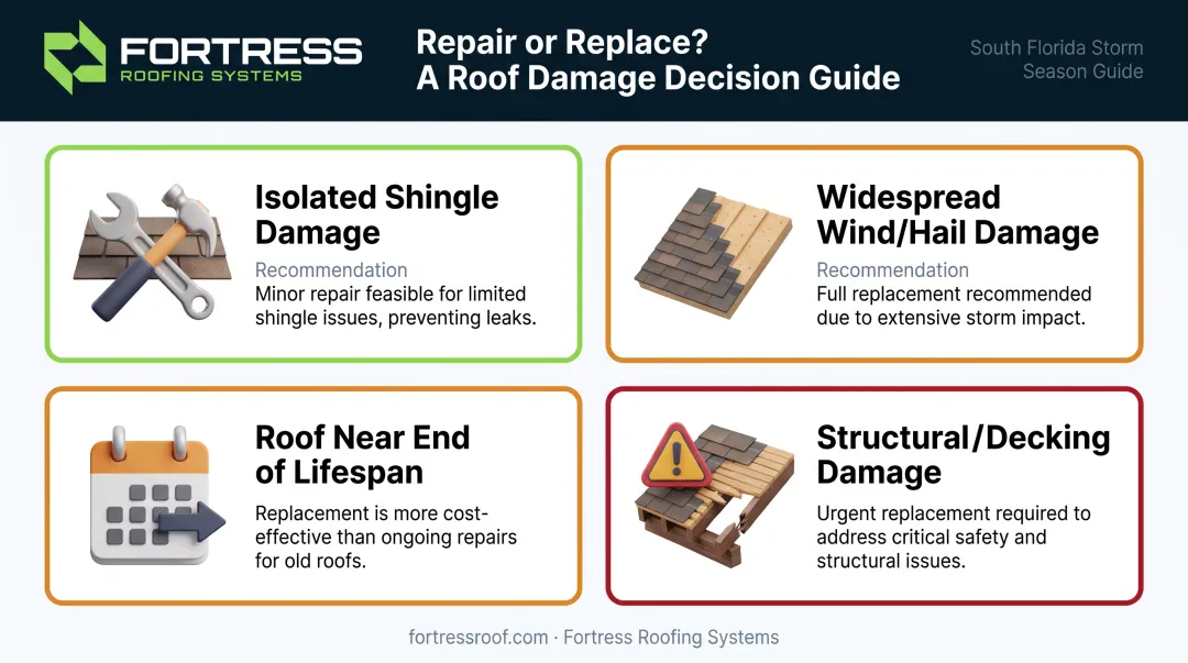Roof repair versus replacement decision scenarios comparison chart