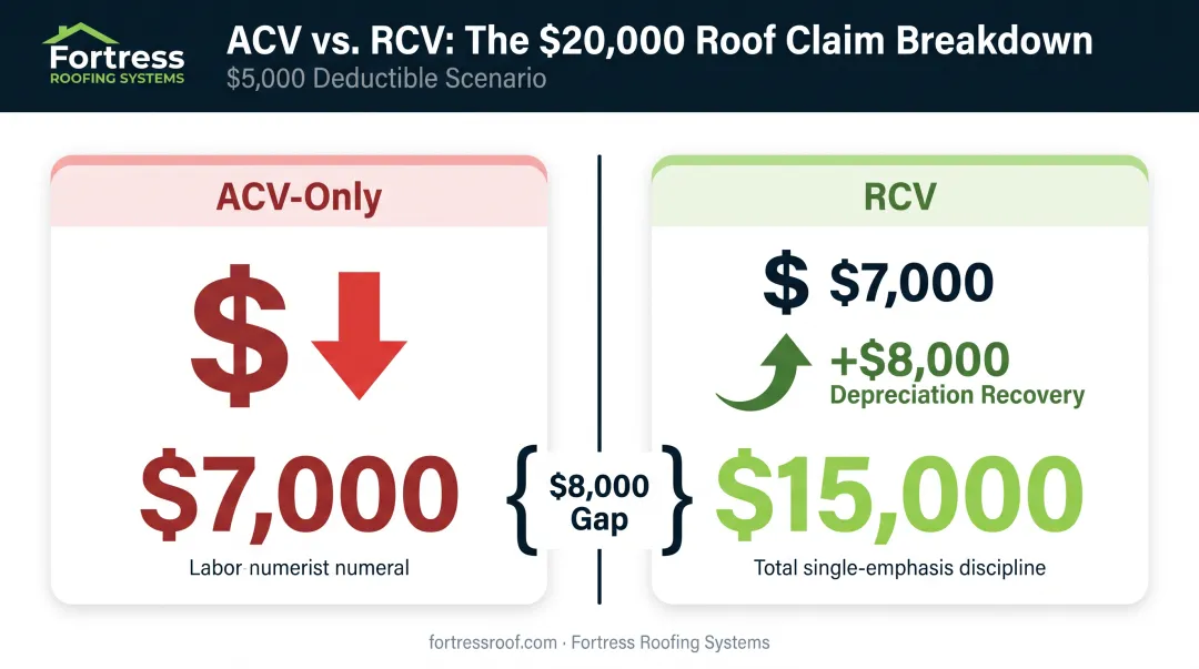 ACV versus RCV insurance payout comparison chart for roof claims
