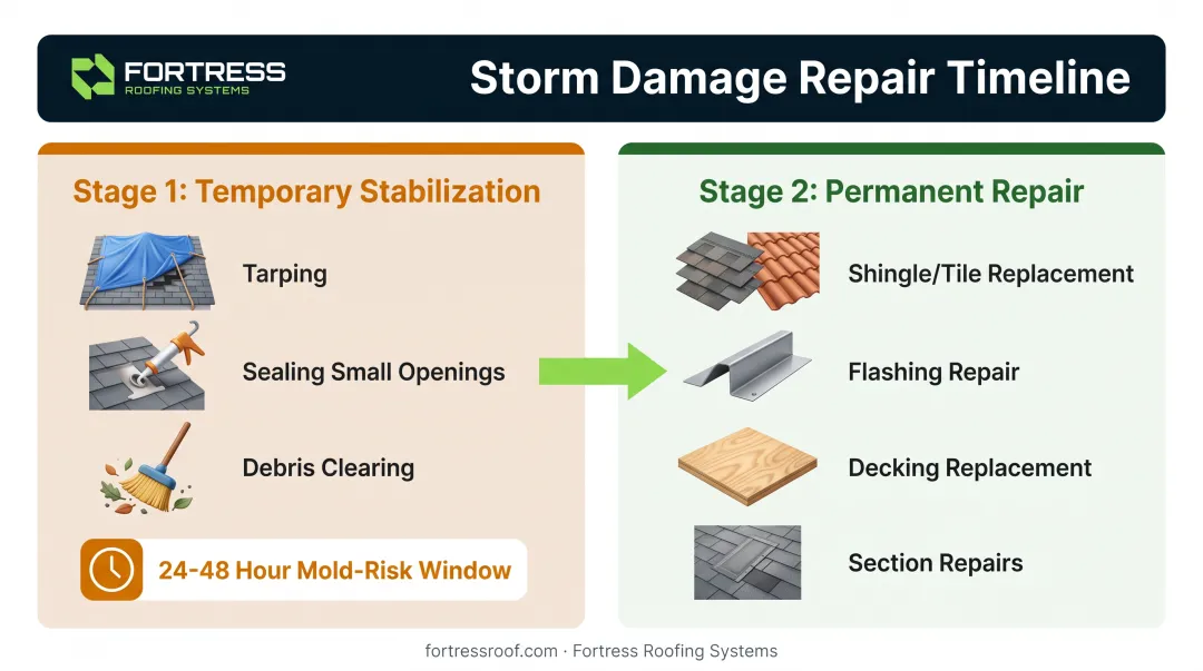 Temporary roof stabilization versus permanent repair stages comparison chart