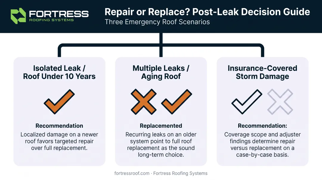 Fix versus replace roof decision guide across three common scenarios