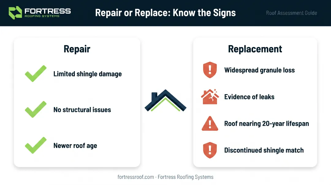 Roof repair versus full replacement decision criteria comparison chart