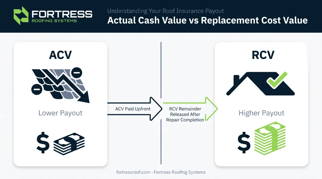ACV versus RCV insurance payout comparison for roof replacement claims