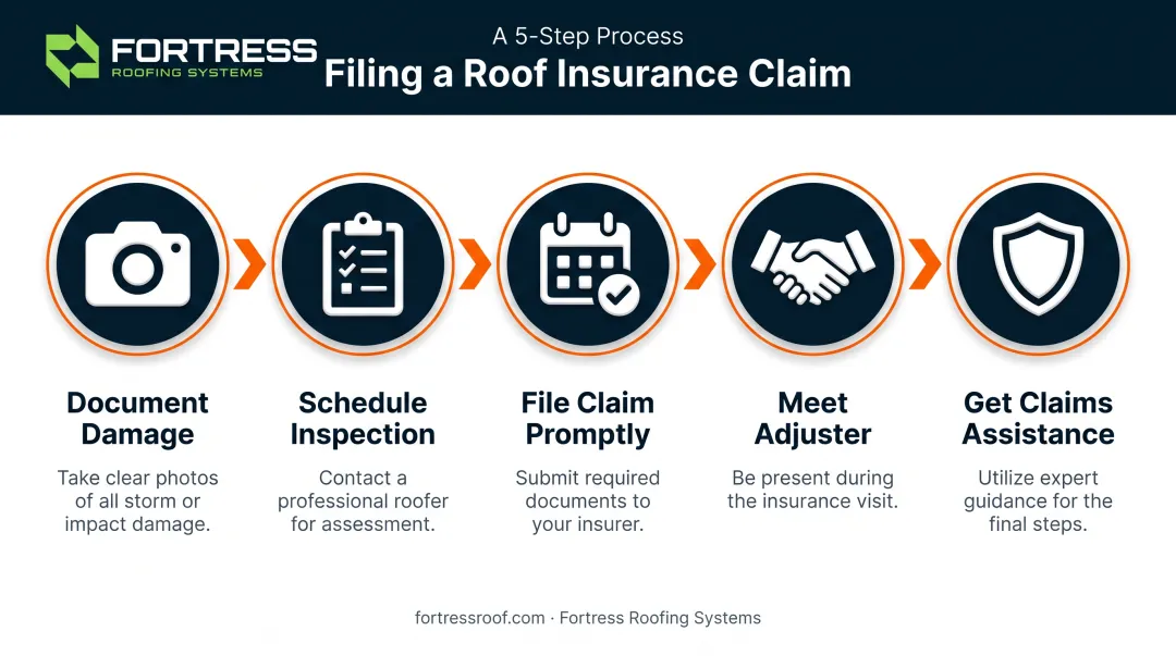 5-step roof insurance claim filing process from documentation to negotiation