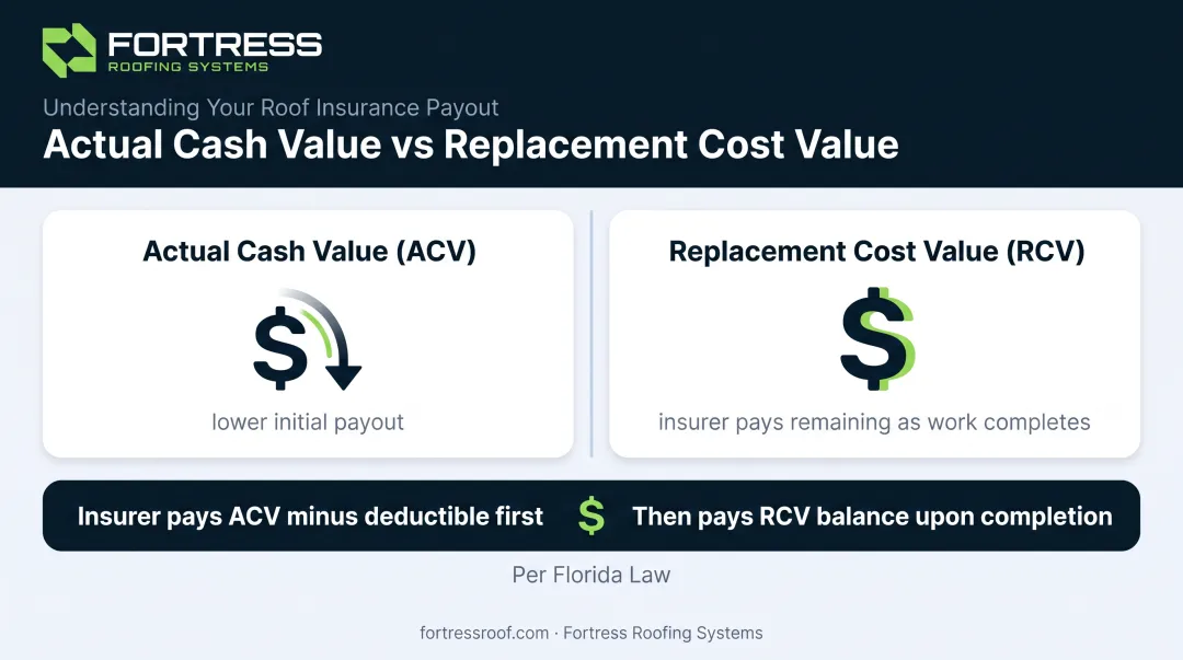 ACV versus RCV insurance payout comparison for roof claims