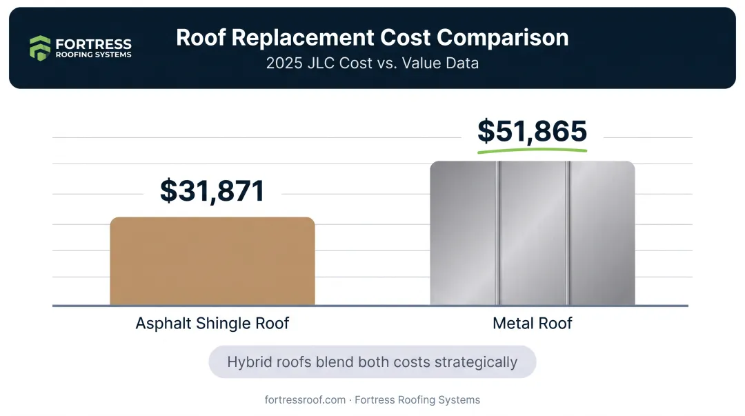 Metal versus shingle roof replacement cost comparison bar chart