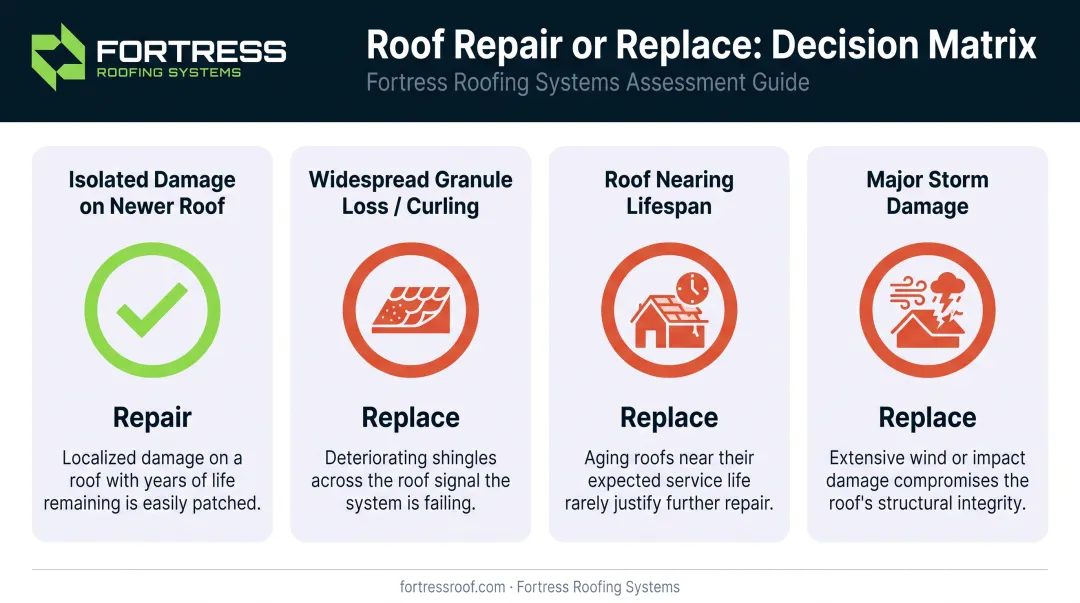Repair versus replace decision guide for four roof damage scenarios