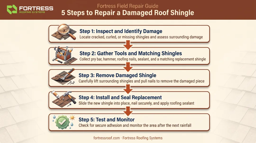 5-step asphalt shingle repair process from inspection to monitoring