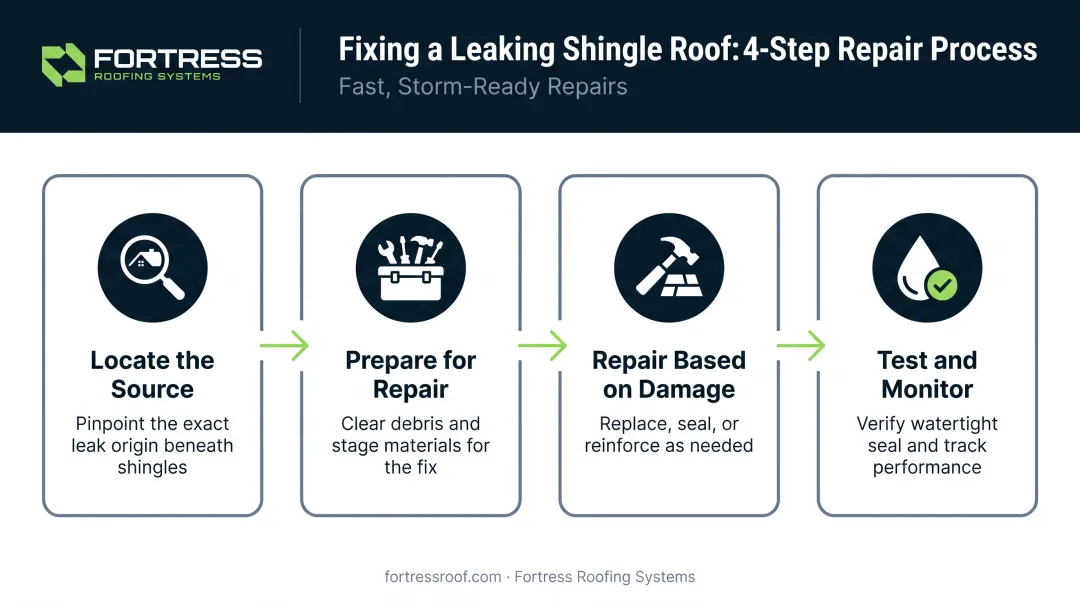 4-step process for locating and fixing a shingle roof leak