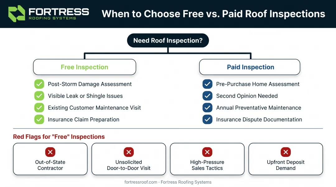 Free versus paid roof inspection decision tree flowchart for South Florida homeowners