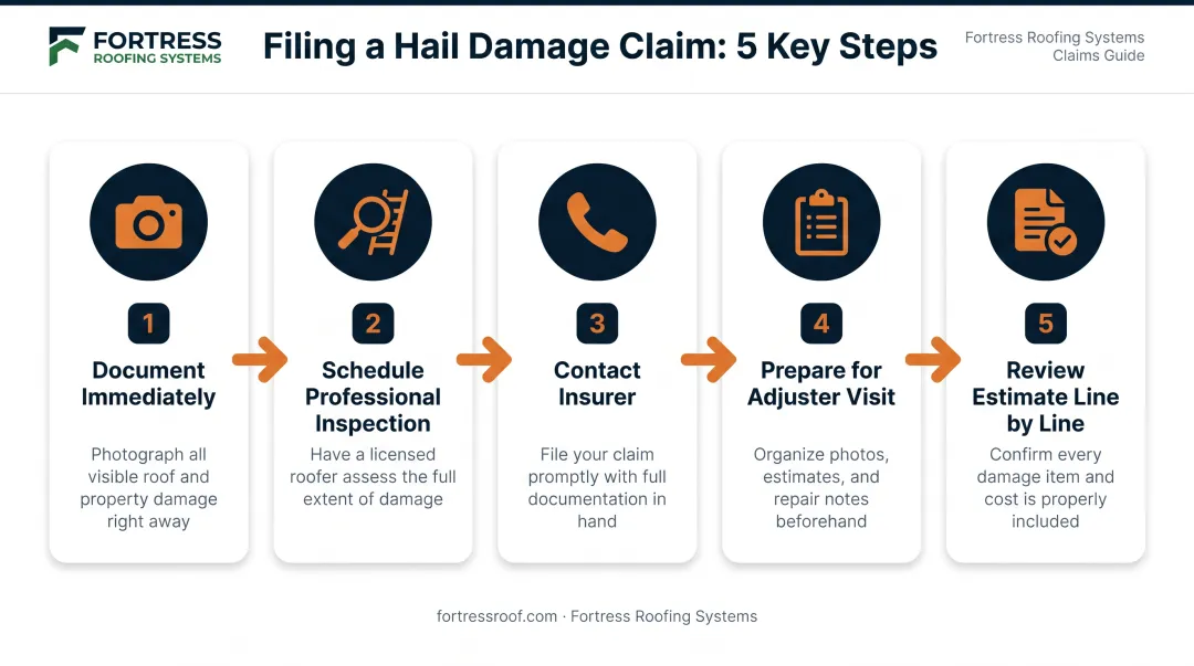 5-step hail damage insurance claim filing process flowchart