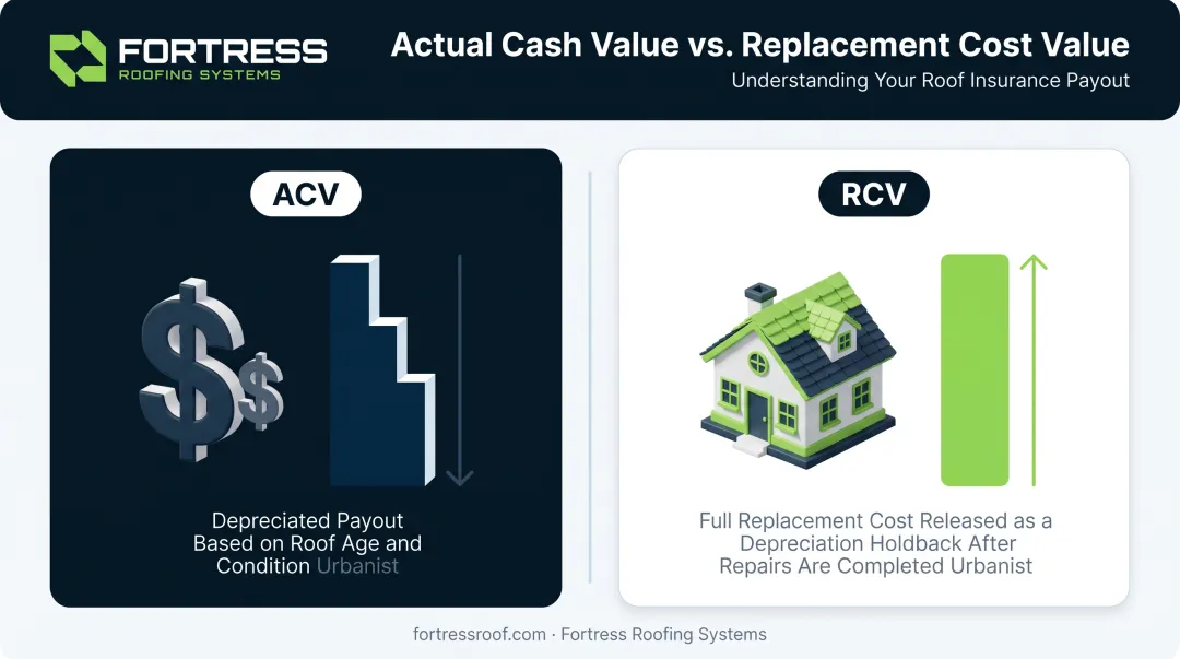 ACV versus RCV insurance payout comparison for roof claims