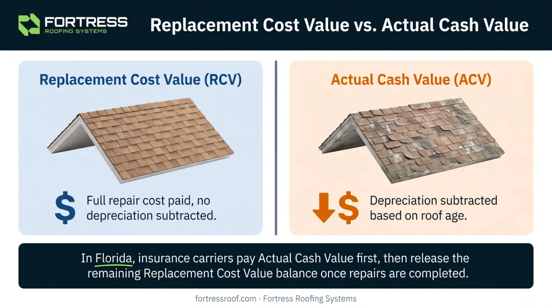 RCV versus ACV insurance payout comparison for roof claims