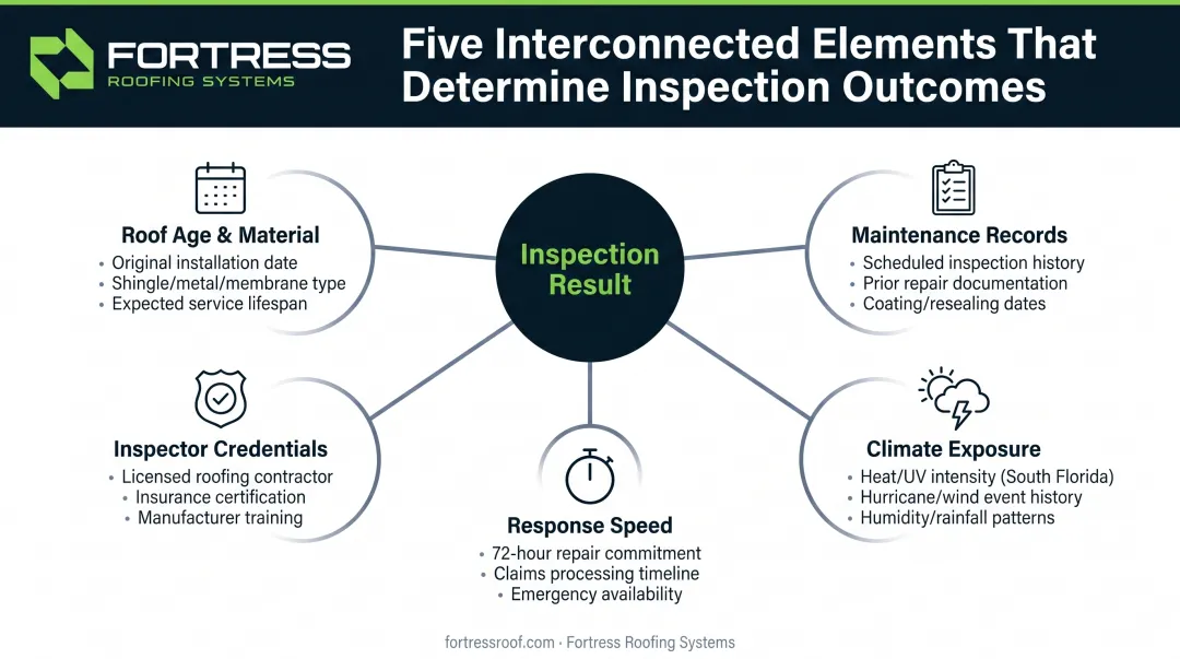 Key factors affecting insurance inspection results including age material maintenance and inspector credentials