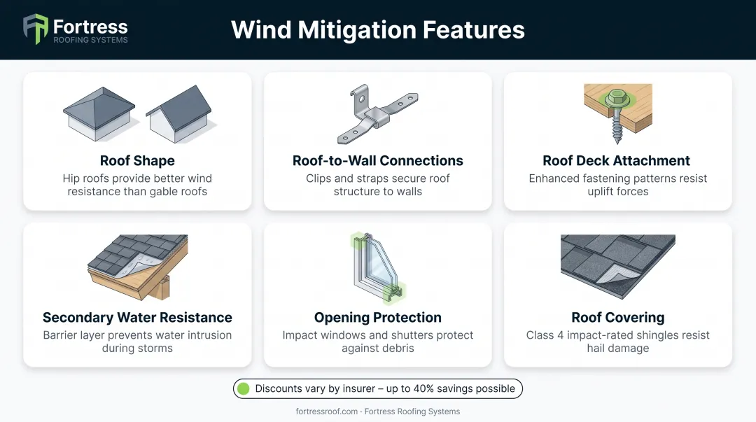 Wind mitigation features and insurance discount categories for Florida homeowners