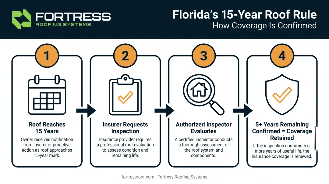 Florida 15-year roof insurance inspection process flow steps