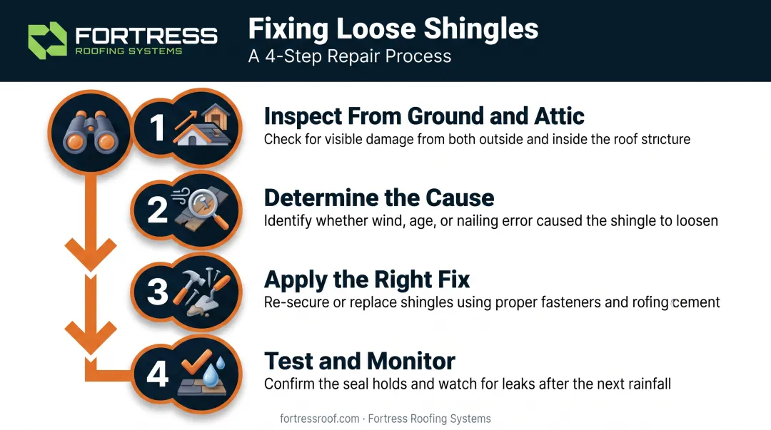 Four-step process for diagnosing and repairing loose roof shingles