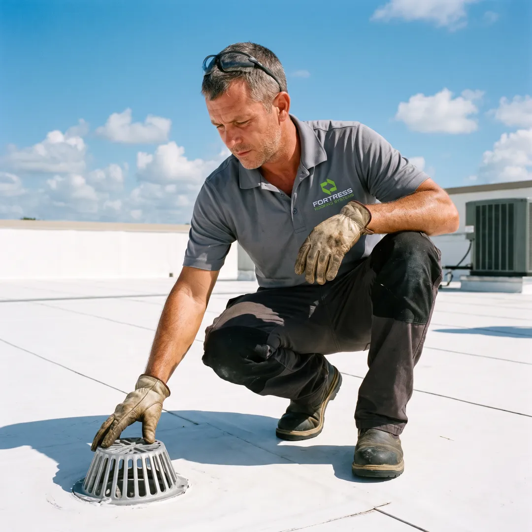 Commercial roofing inspection in progress