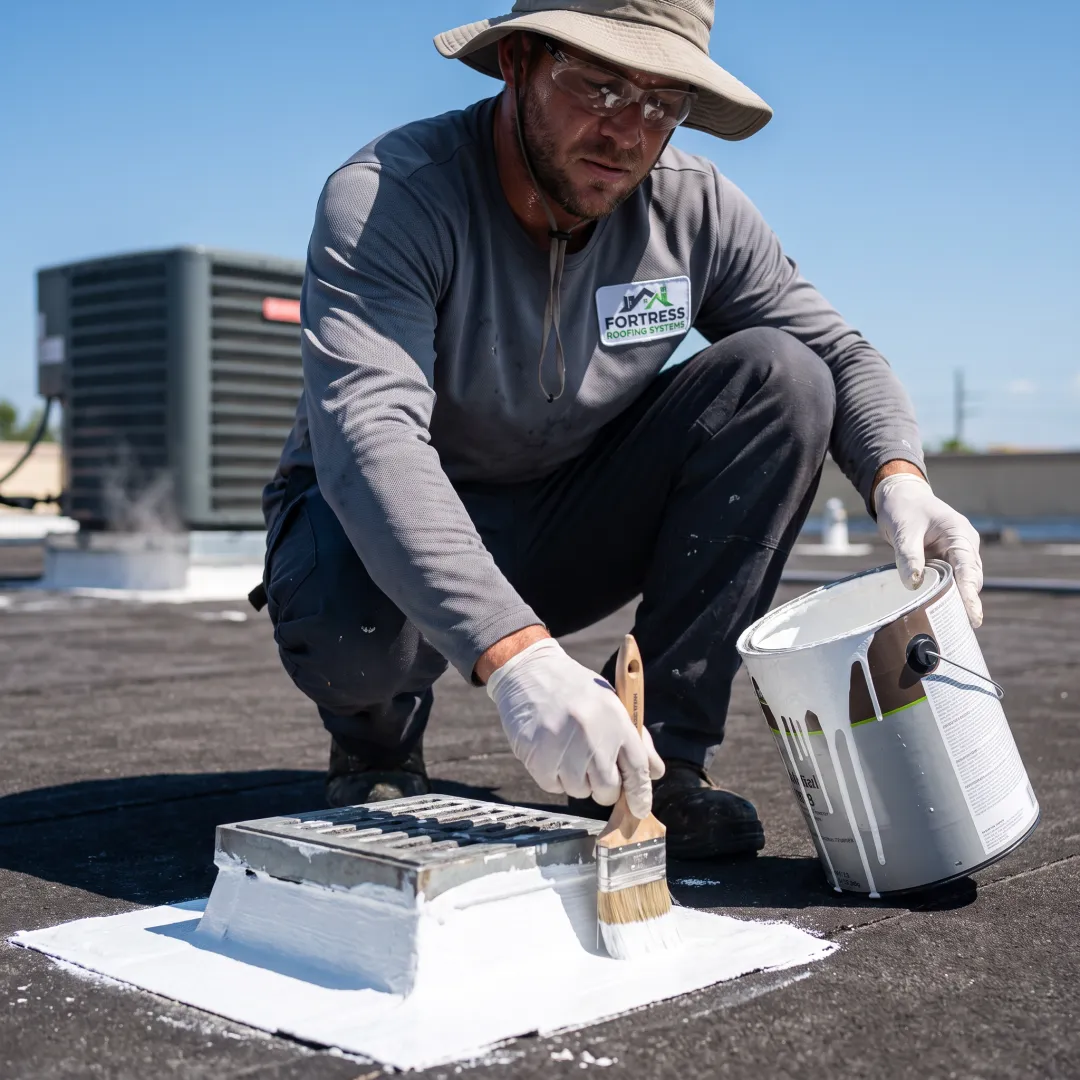 Reflective waterproof coating on commercial roof
