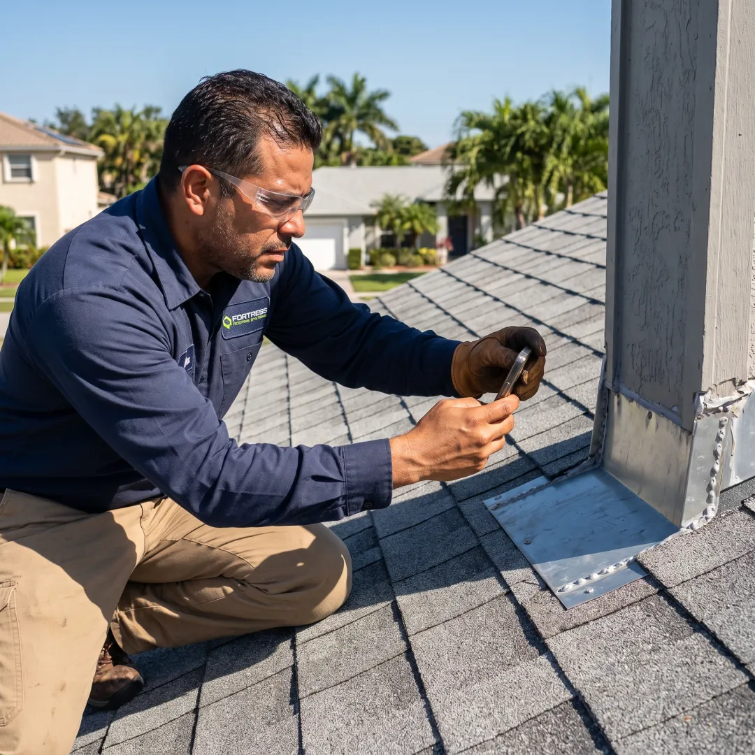 Inspector documenting roof condition on a Miami property