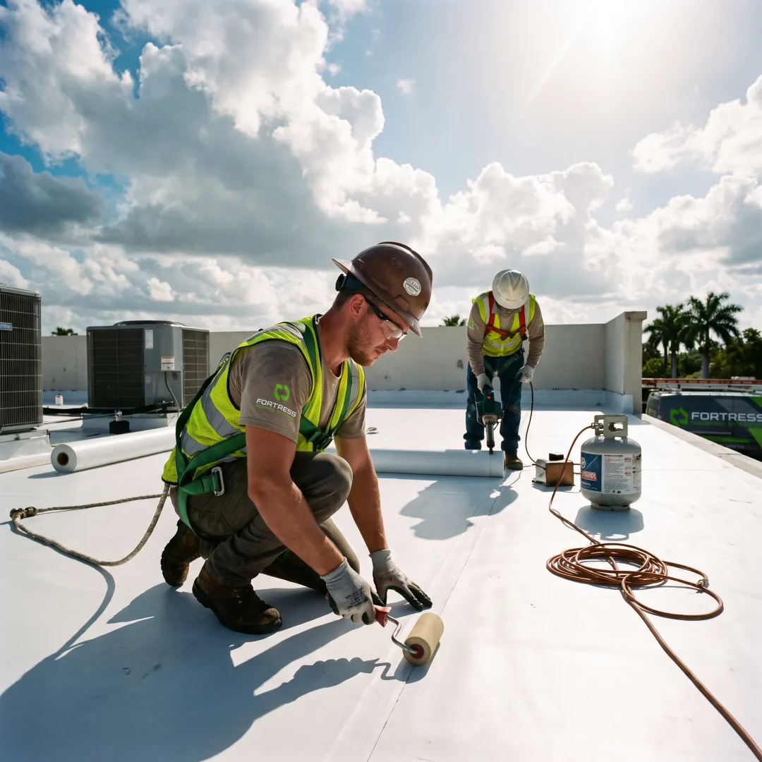 Flat roof replacement in progress