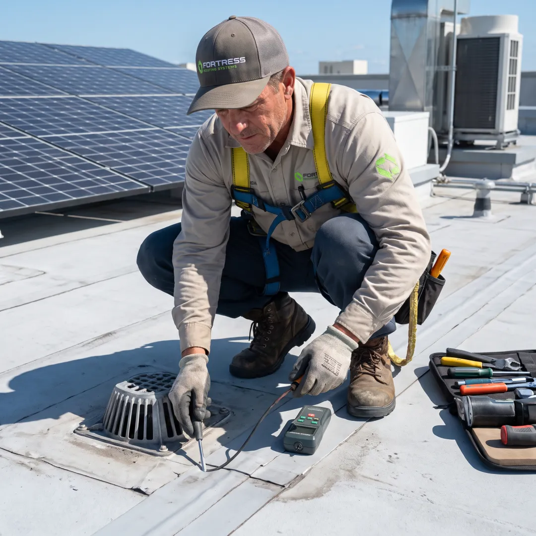 Commercial roof inspection after cleaning
