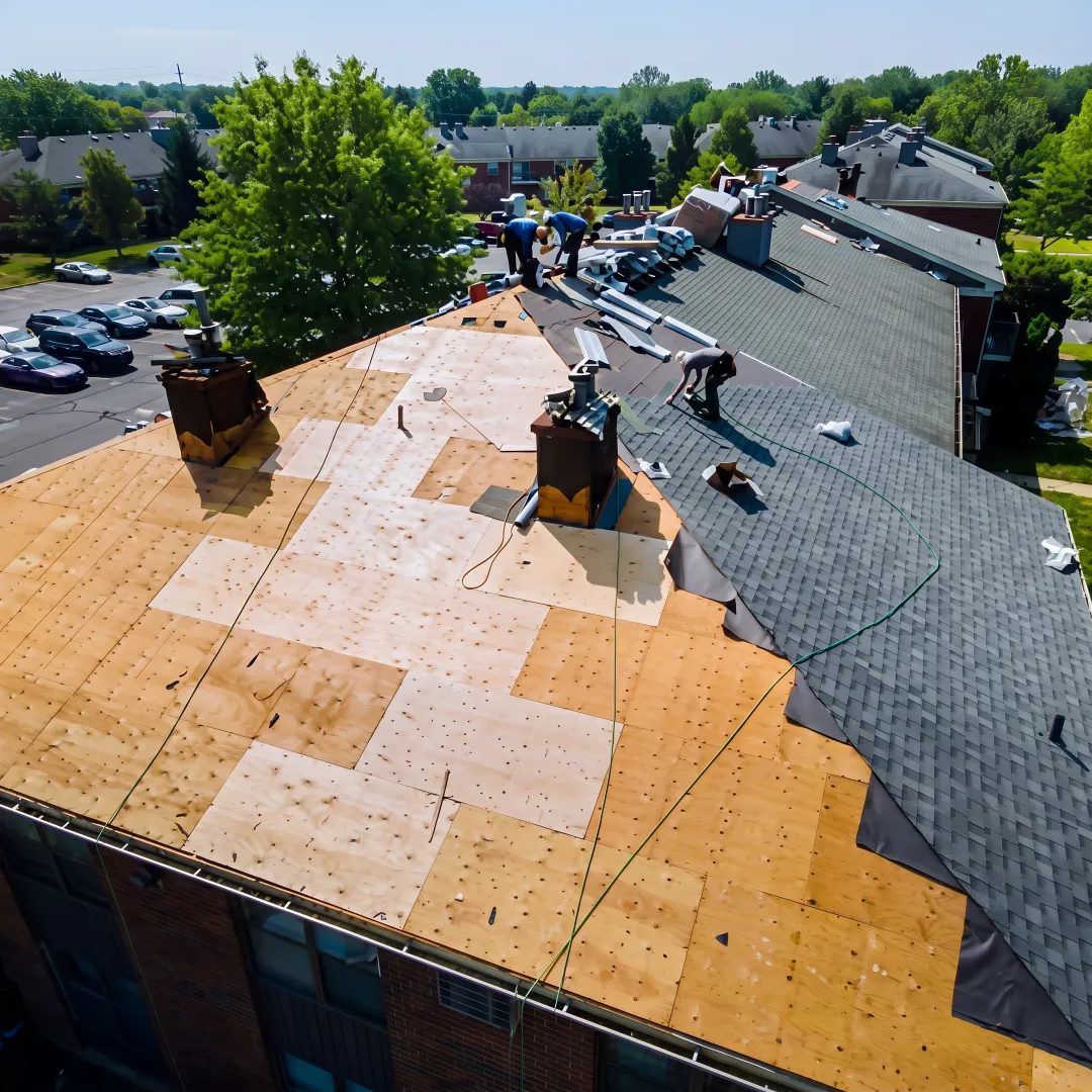 Roofing crew installing shingles on a Florida home