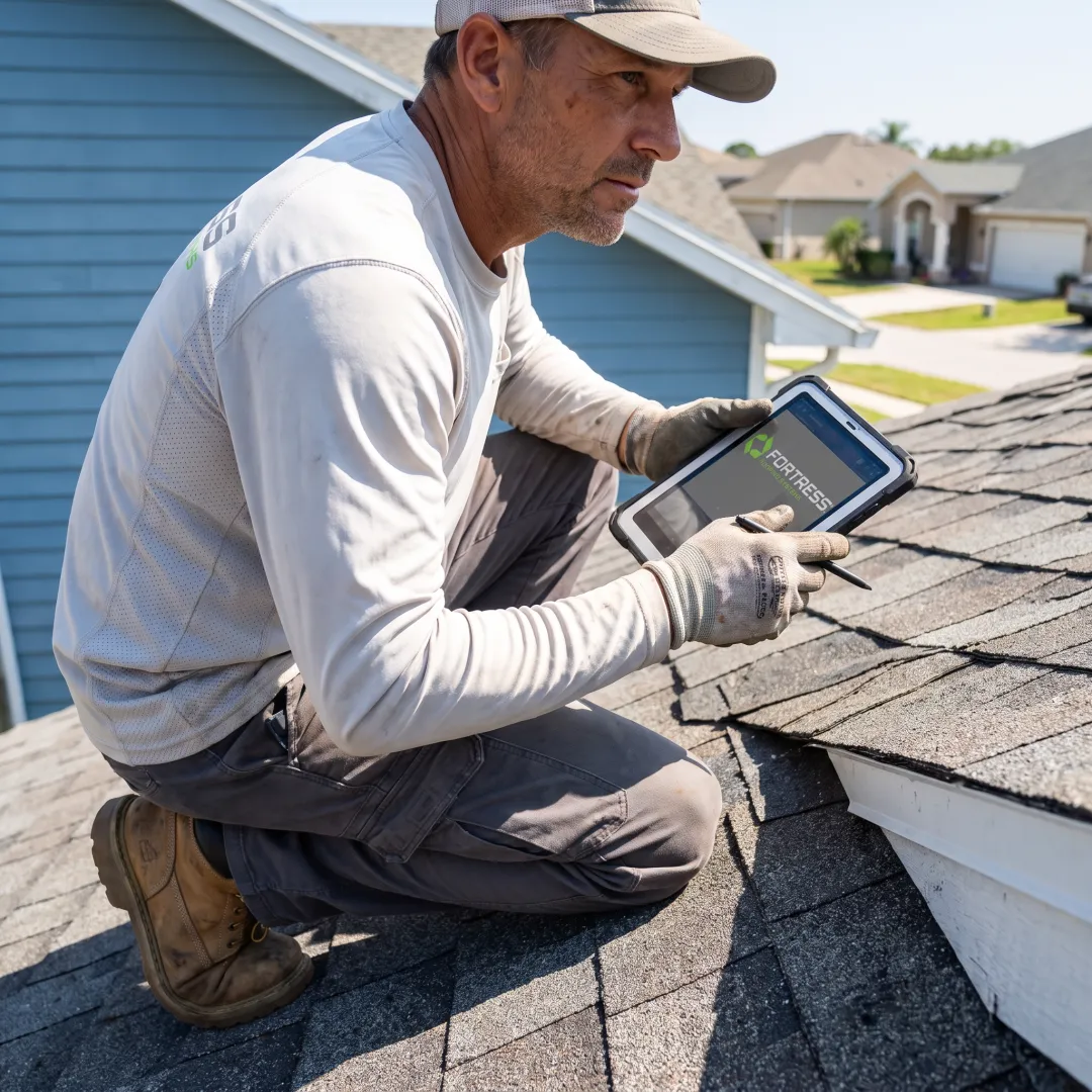 Inspector reviewing a residential roof