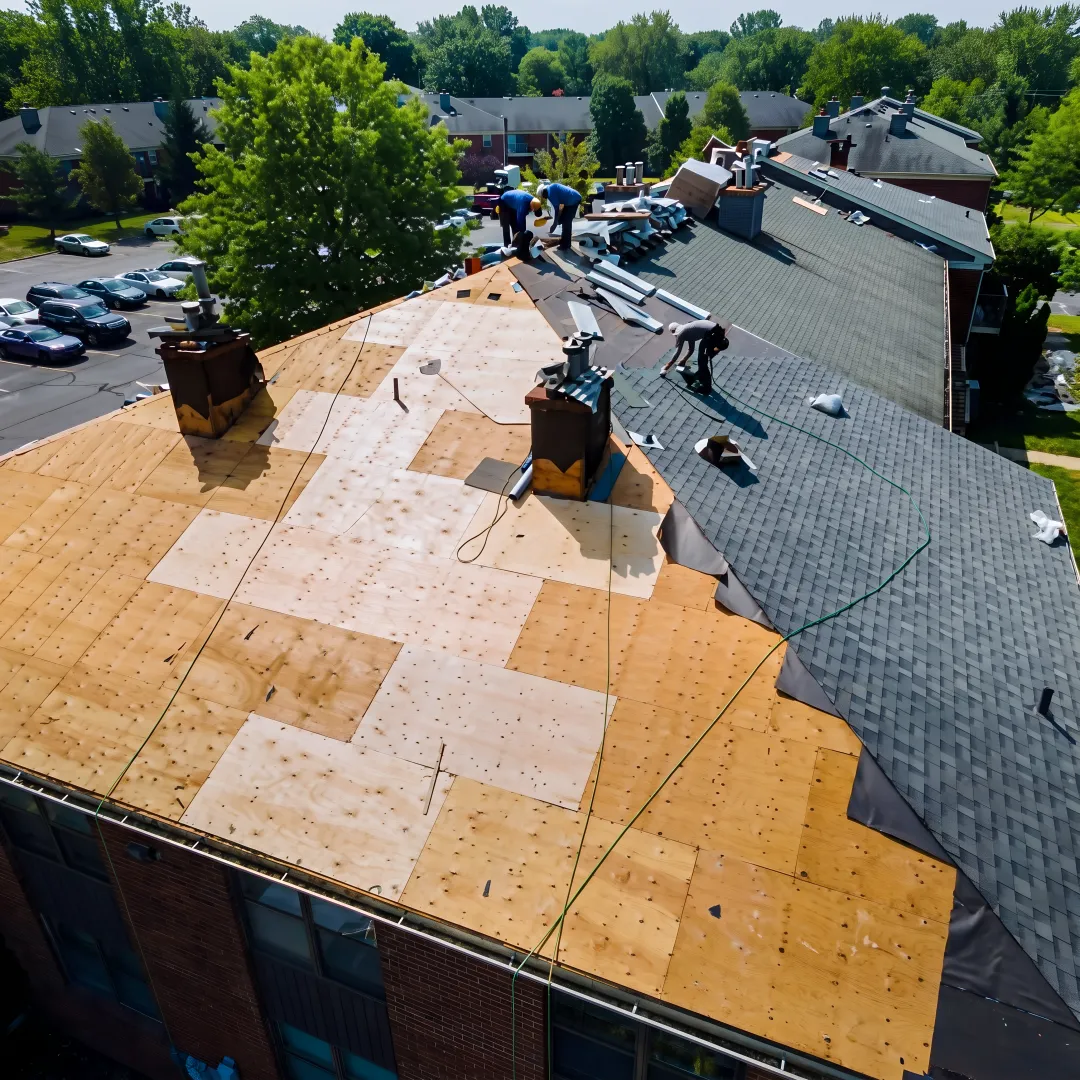 Commercial metal roof installation in progress