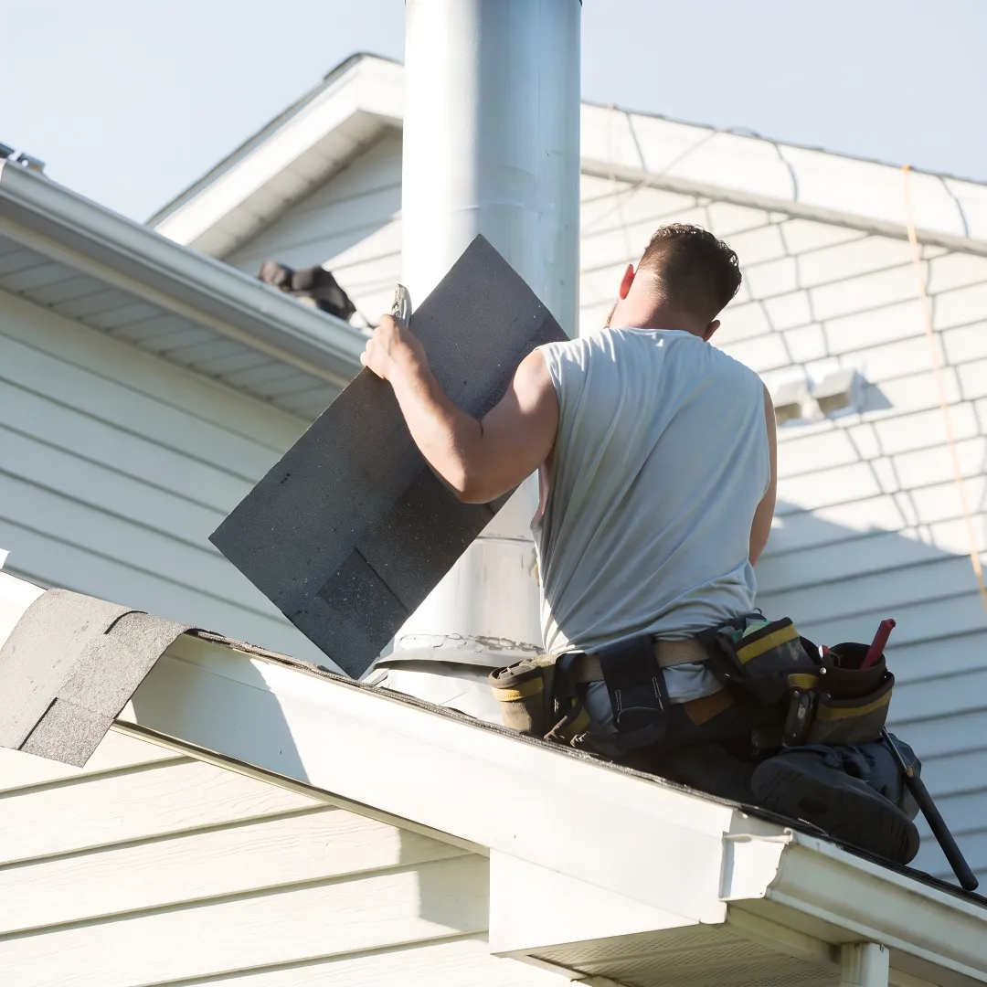 Roofer sealing roof flashing for waterproof protection