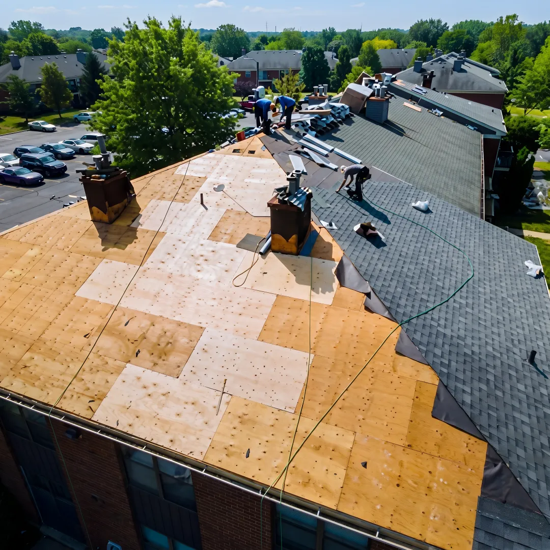 Roofers installing durable shingles on a home