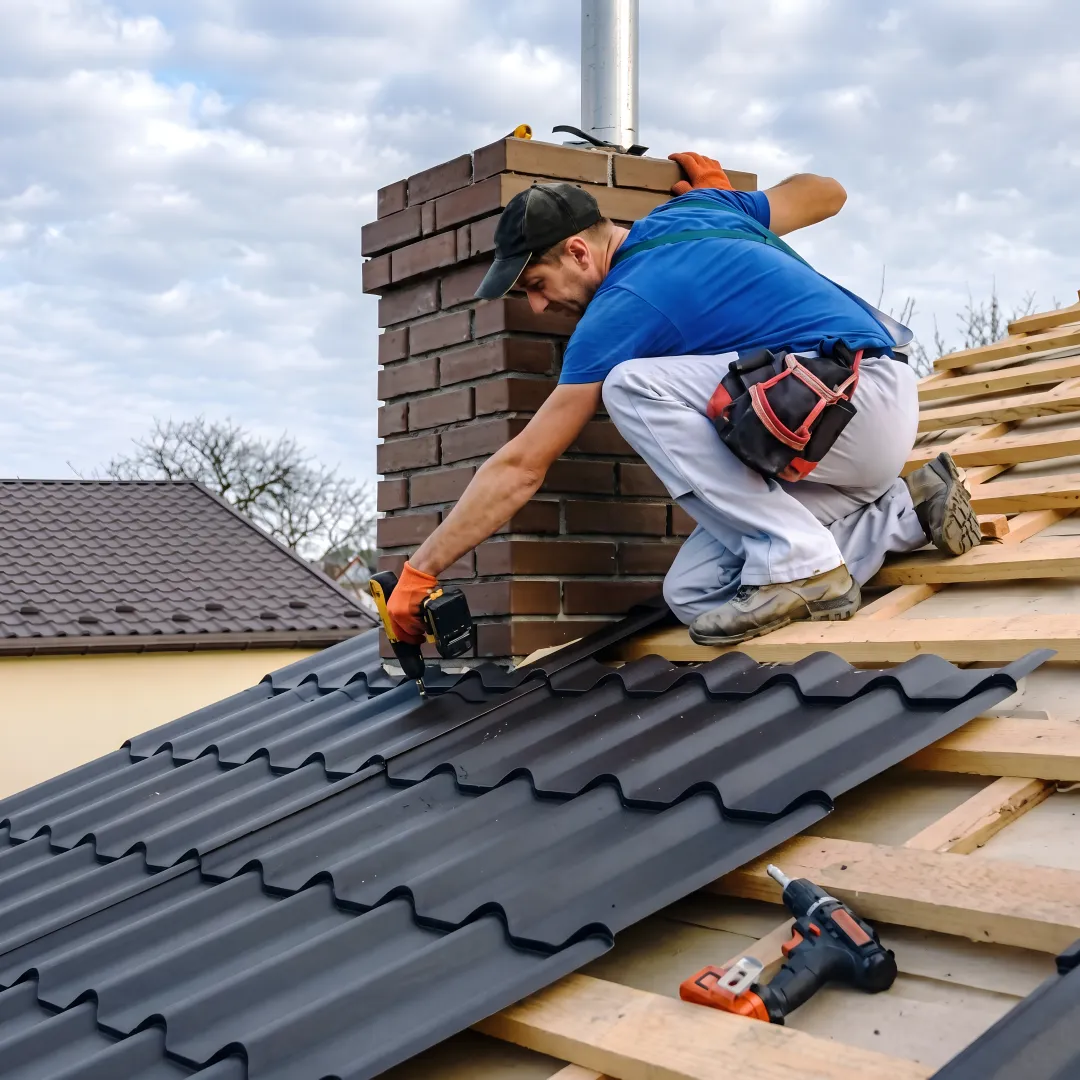Roofing professional installing metal panels