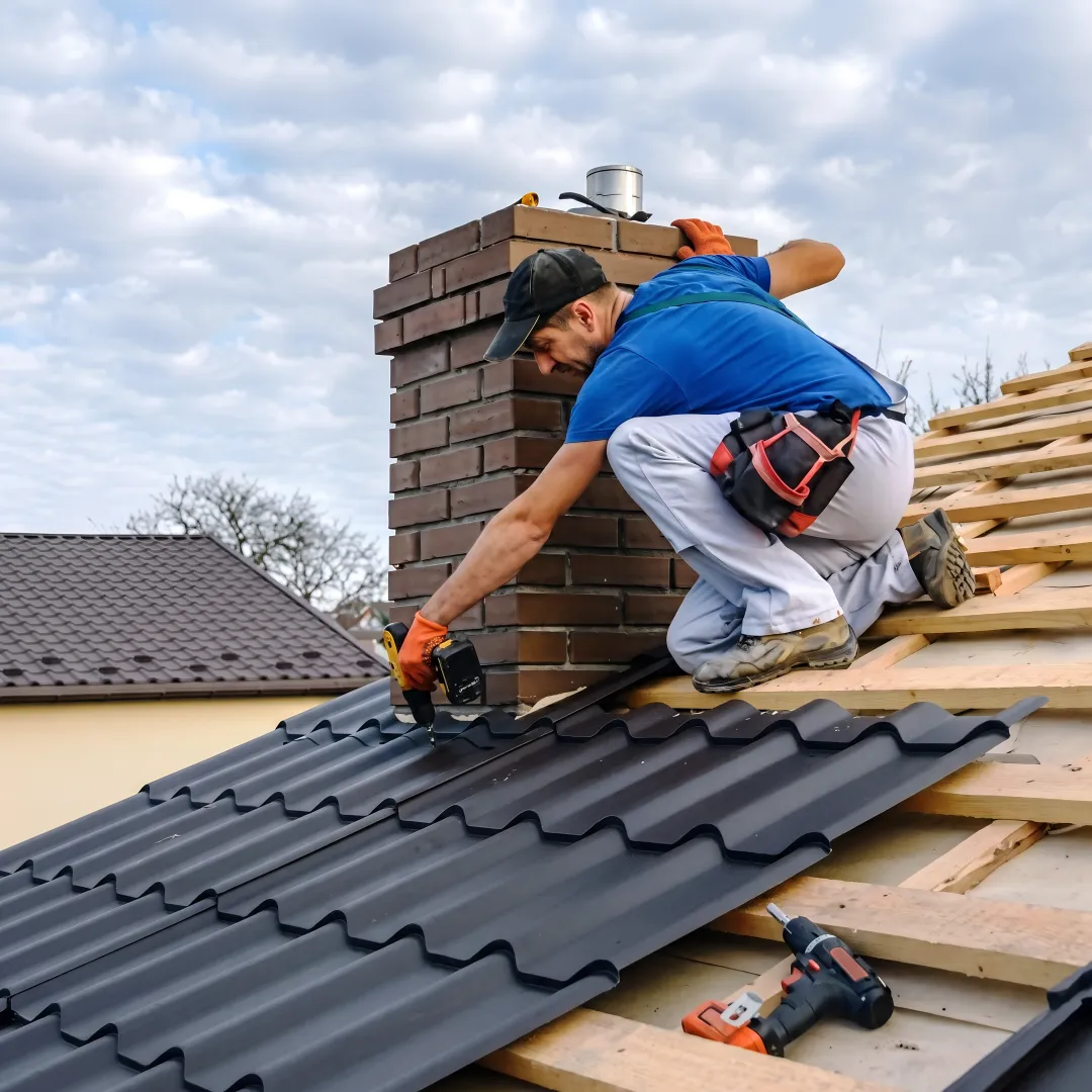 Roofing professional repairing shingles