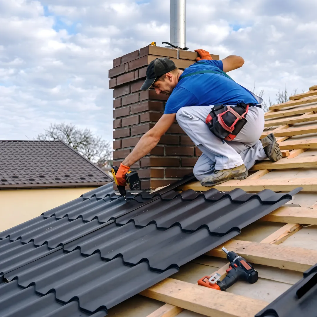 Roofing professional installing metal roof panels