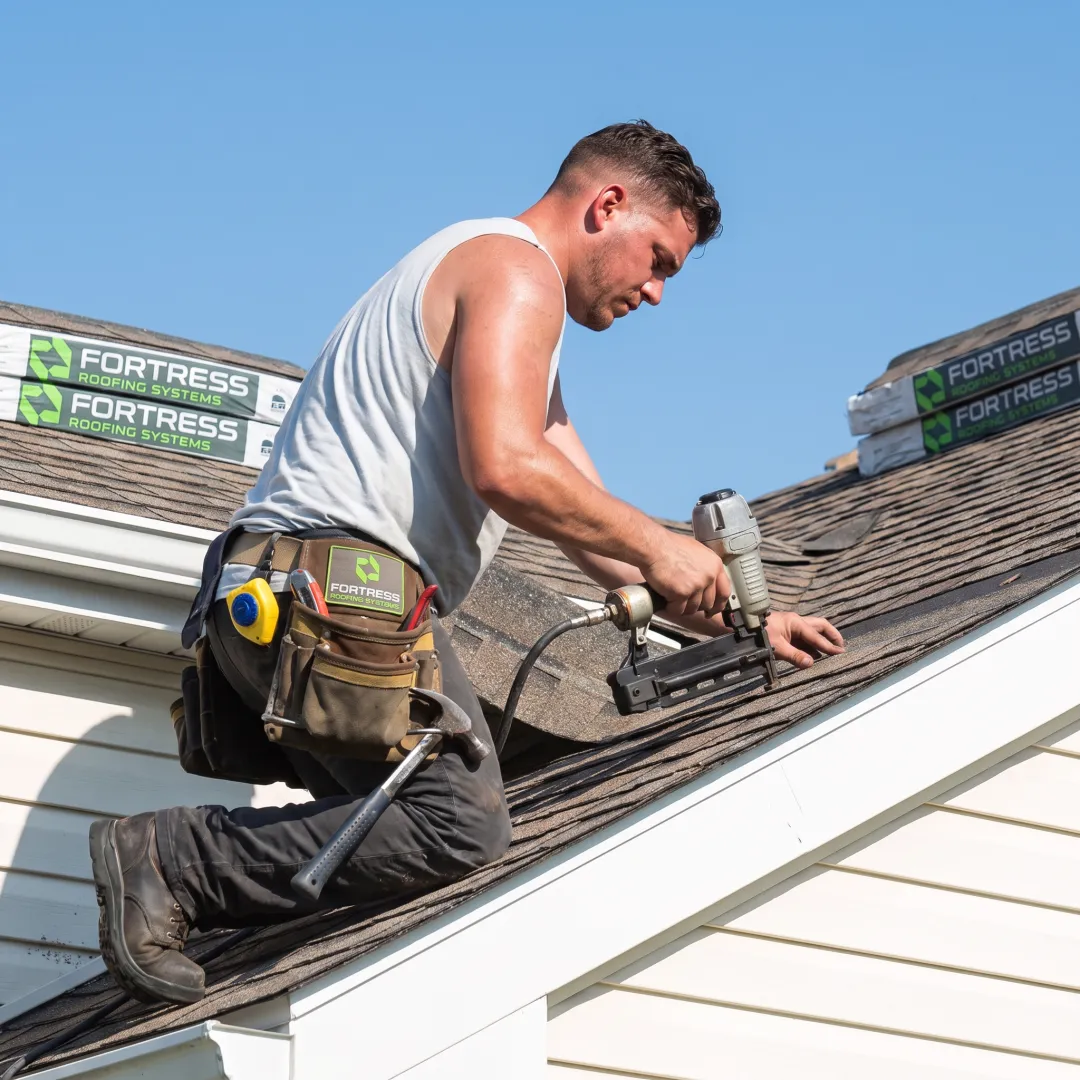 Installer securing roofing materials on a home