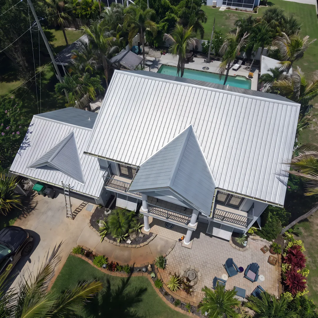 Modern home with a reflective metal roof