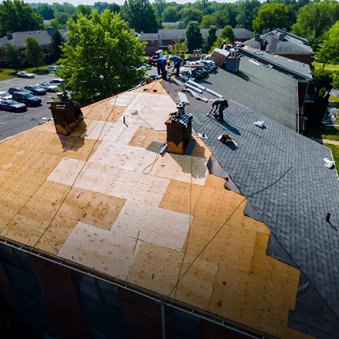 Roofing professionals installing standing-seam metal panels