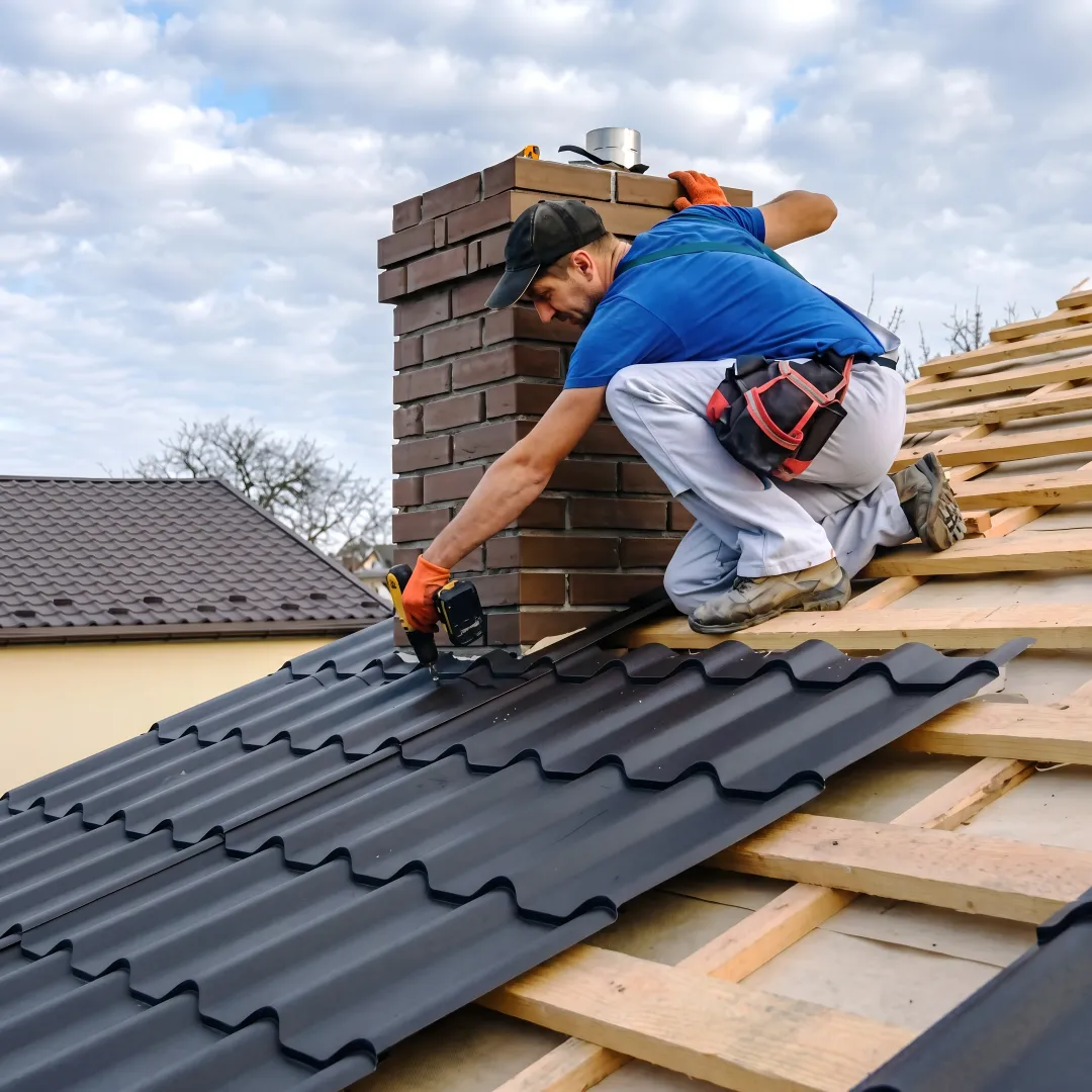 Roofer repairing a tile roof