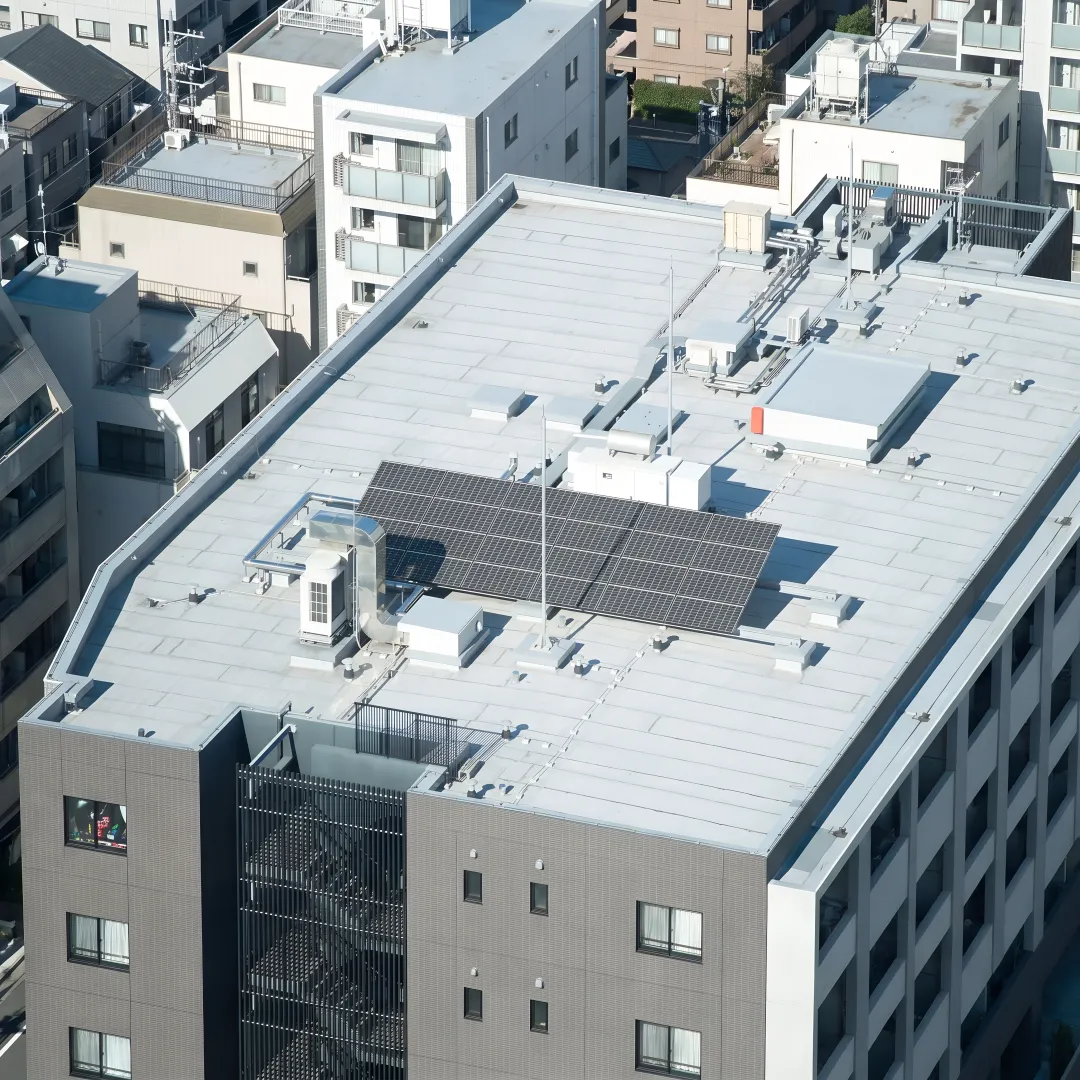 Reflective coating on commercial flat roof
