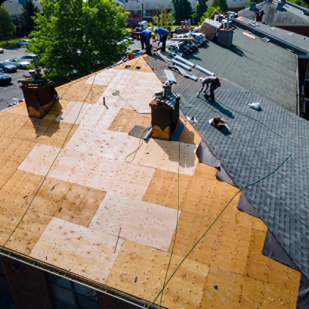 Roofing crew installing metal panels