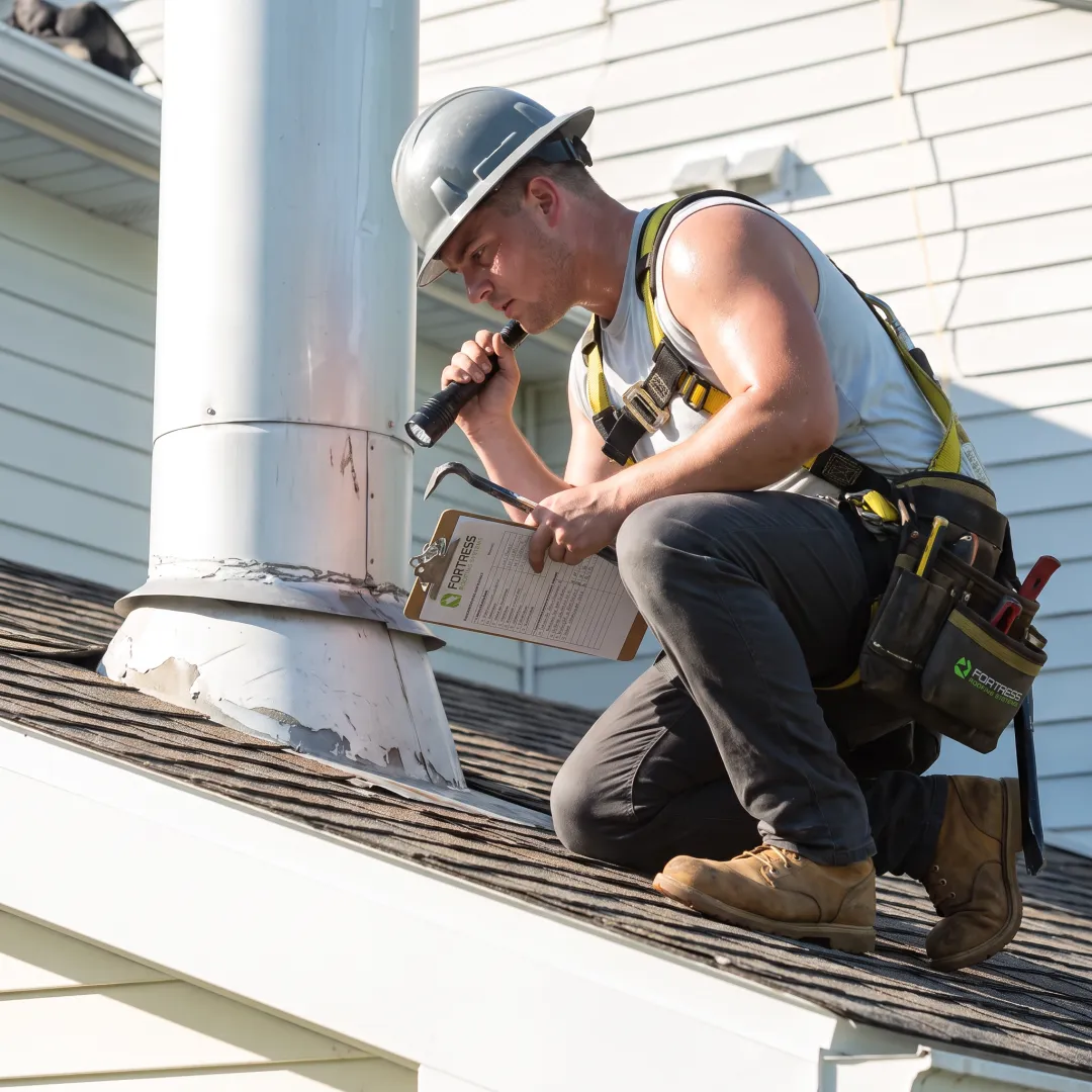 Technician performing roof maintenance
