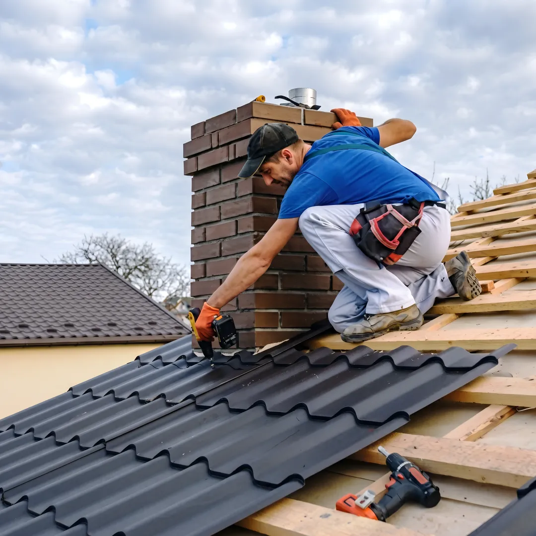 Roofing technician repairing damaged shingles