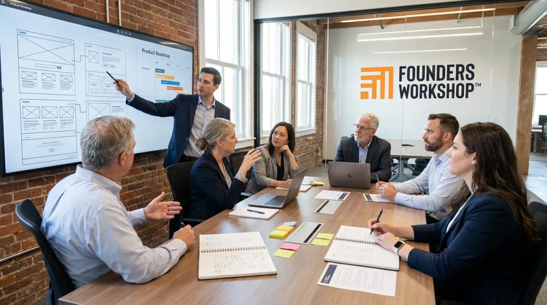 Founders Workshop development team reviewing startup MVP scope and product roadmap