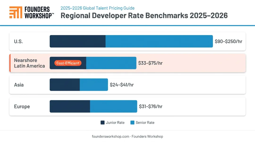 2025 regional developer hourly rate comparison chart nearshore offshore US rates