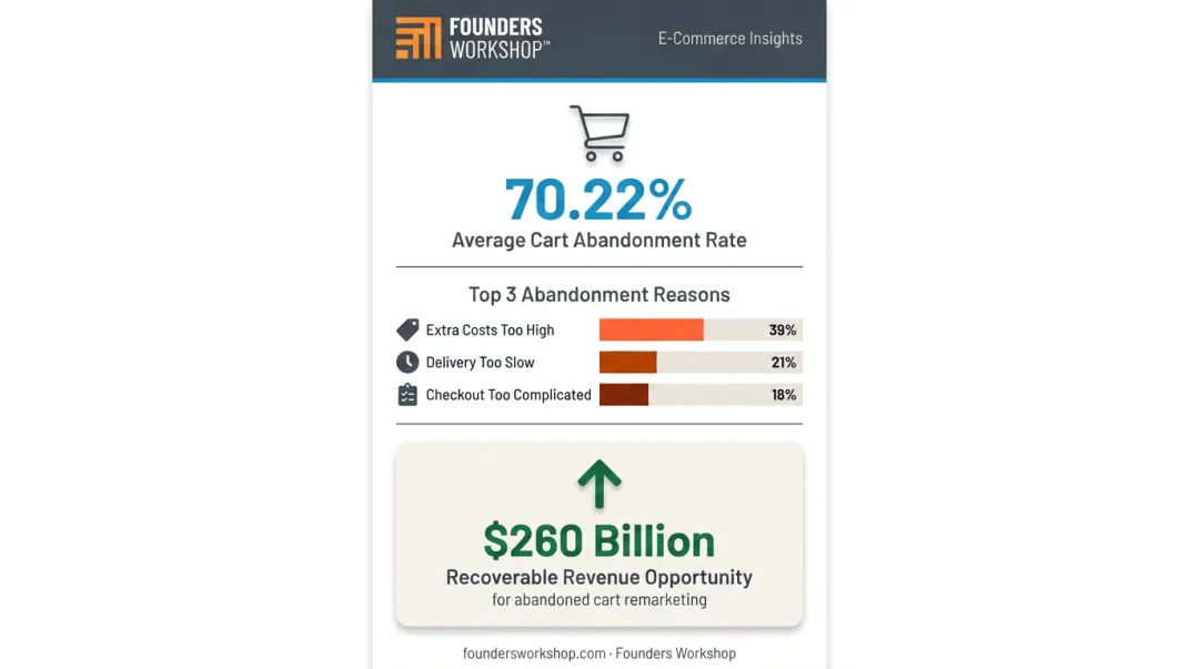 Shopping cart abandonment top reasons and 260 billion dollar revenue recovery opportunity