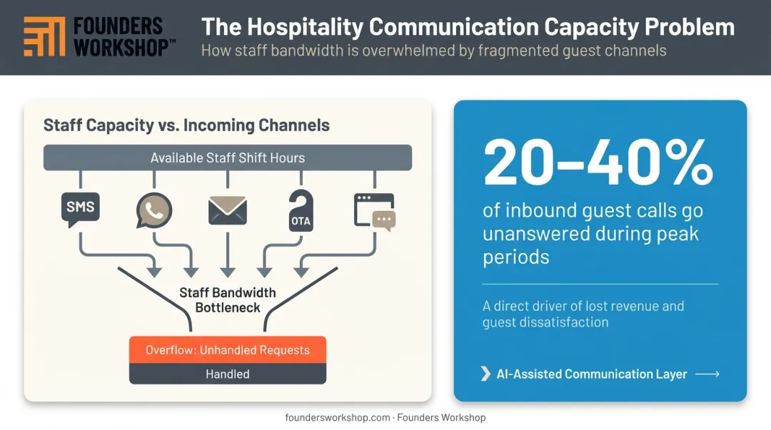 Hotel missed inquiry rate versus AI capacity gap operational challenge infographic